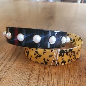 A New Day Set Of 2 Headbands Black W/ Pearl Accents & Brown & Black NWT